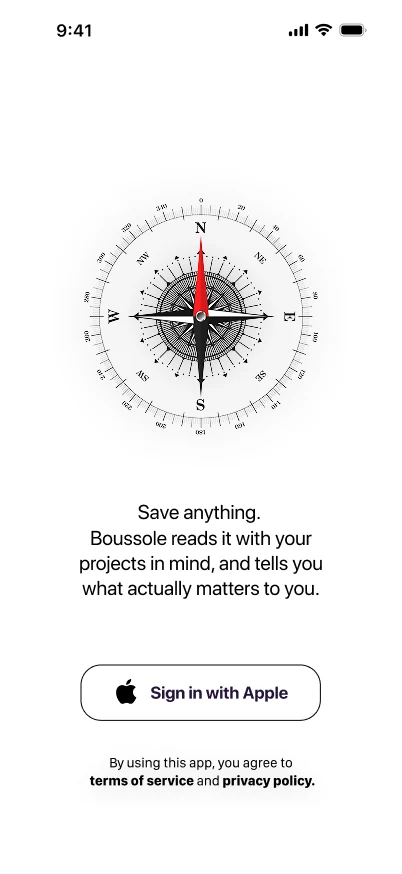 Welcome: save anything, Boussole reads it with your projects in mind