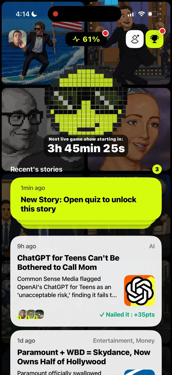 The feed: a new story is waiting, open the quiz to unlock it