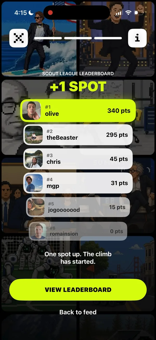 League leaderboard: one spot up
