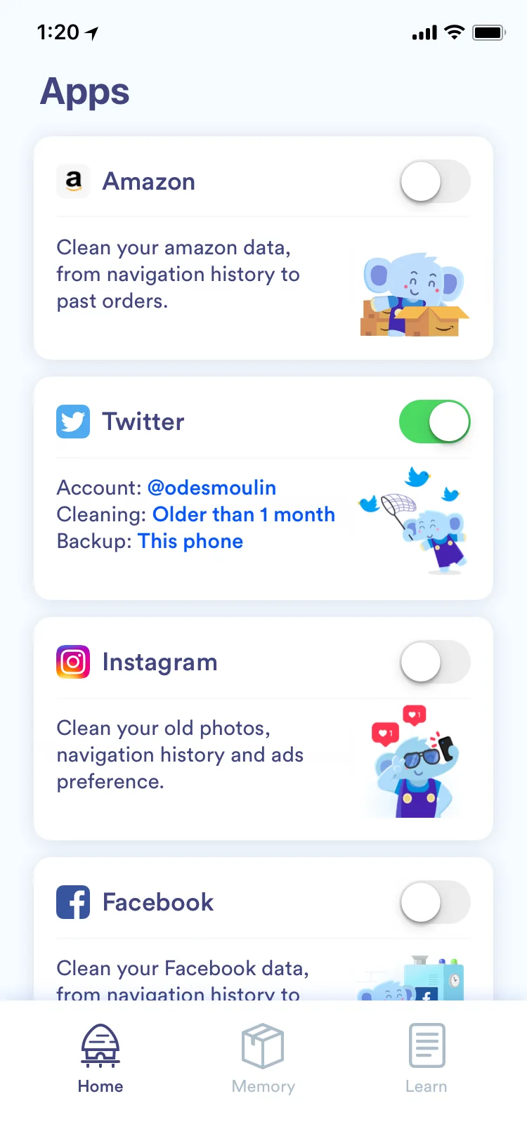 Apps list with Twitter connected