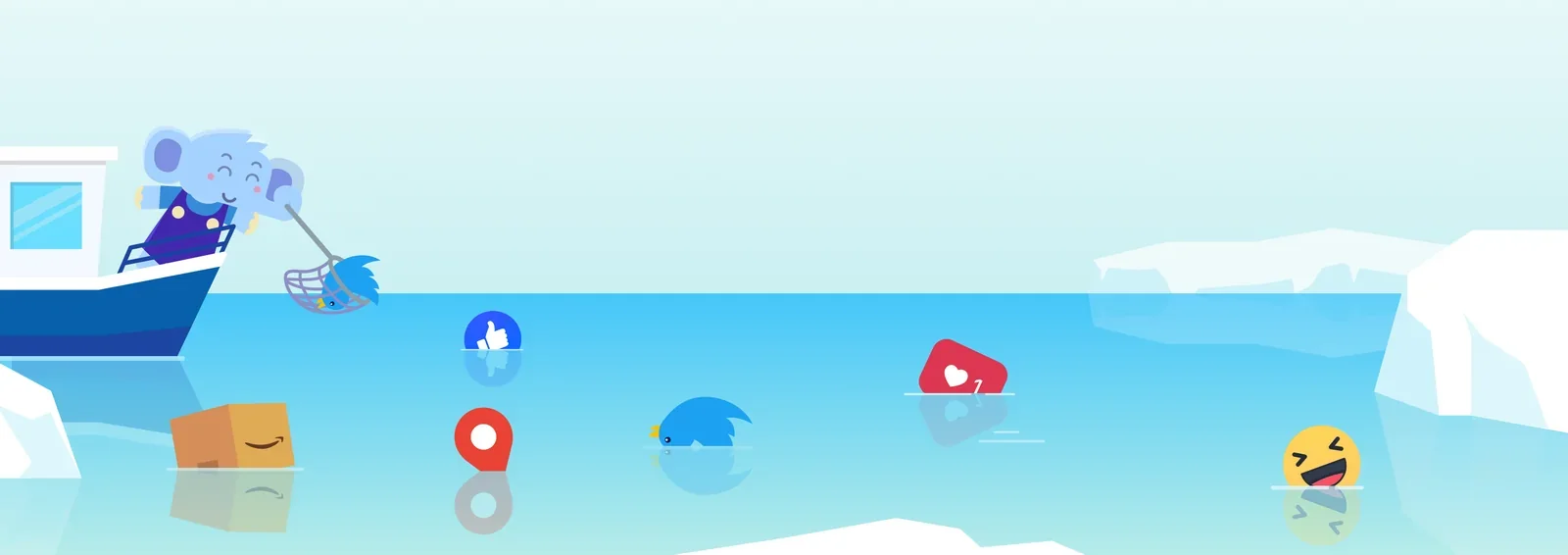 Jumbo, the elephant mascot, fishing for data on an ice floe